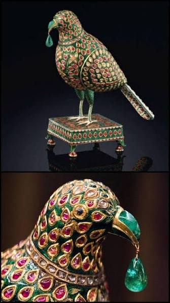 Mughal India falcon archer's ring with ruby eyes