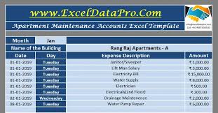 Maintenance charges levied by housing societies: Download Apartment Maintenance Accounts Excel Template Exceldatapro