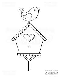 Bird Perched On Birdhouse Free Printable Coloring Page Bird Template Bird Embroidery Pattern Embroidery Patterns Free
