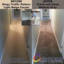The carpet dyes cannot penetrate stain resistant carpet or really thick piled carpet, so they are not good options for the process. Carpet Dyeing