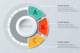 three topics colorful half pie chart 3d paper with circle in