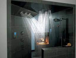 Multiple showerheads accommodated our clients ranging heights and requests for options including a more rigorous spray of water to a soft flow from a ceiling mounted rain showerhead. This Shower Is Crazy Amazing Showers Dream Shower Unique Shower