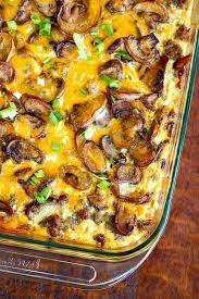 Hash Brown Casserole With Eggs Sausage And Mushrooms Recipe Breakfast Recipes Casserole Breakfast Brunch Recipes Recipes