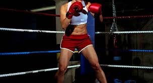 Young Female Boxer In Ring Gloves Raised Portrait Boxing Stance Female Boxers Women Boxing