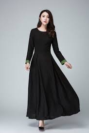 Long Sleeve Maxi Dress In Black Linen Dress Women S Etsy Linen Dress Women Party Dress Long Maxi Dress With Sleeves