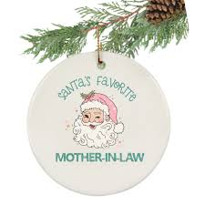 Mother-in-law Christmas Ornament, Retro Vintage Santa, Pink Christmas,  Santa's Favorite MIL