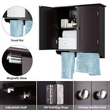 It has shelves, counting the bottom.mirror is good. Homfa Bathroom Wall Cabinet Over The Toilet Space Saver Storage Cabinet Kitchen Medicine Cabinet Doule Door Cupboard With Adjustable Shelf And Towel Bar Dark Brown Pricepulse