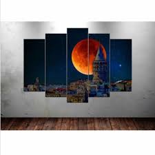 Istanbul Karakoy Galata Kulesi Gece Ve Ay 5 Parcali Kanvas Tablo 129 90 Tl Istanbul Karakoy Galatakulesi Gece Tablo Zelyum 2020 Tablolar Kanvaslar Gece