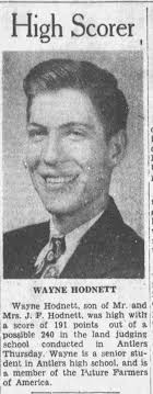 Wayne Hodnett's achievement in land judging school in Antlers, Oklahoma, in  1953