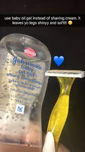 For Soft And Shiny Legs Use Baby Oil Gel Instead Of Shaving Cream Healthy Skin Tips Skin Care Gifts Baby Oil Gel