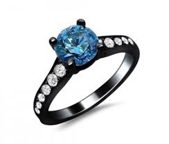 Black And Blue Engagement Rings Blue Diamond Wedding Engagement Ring Black Gold 14k Round Diamond Engagement Rings Diamond Engagement Rings Gold Rings Jewelry