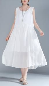 Vintage Cotton Sundress Trendy Plus Size Women Sleeveless Pleated Lacing Plain White Dress Cotton Sundress Casual Dresses For Women White Dress