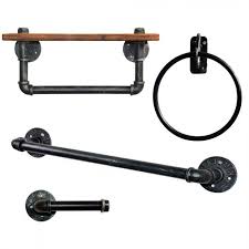 Single towel bar, toilet paper holder, towel ring and clothes perfect 5pcs bathroom hardware set: Industrial Collection Complete Bathroom Hardware Set Rm Industrial Vintage Tub