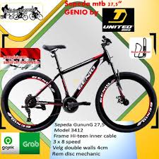 Kejutan dari united bike menyambut tahun 2021. Jual Gosend Sepeda Gunung 27 5 Genio M 3412 21 Speed By United Bike Black Red Bonus Kaki Boto Kab Tangerang Toko Sepeda Hokie Jaya Tokopedia