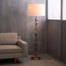 Beautiful art deco brass and glass floor lamp, 1940s. Faceted Glass Base White Drum Floor Lamp