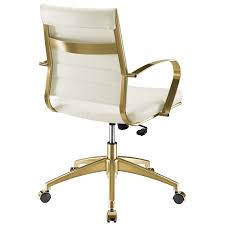 The classic white leathersoft pairs effortlessly with any office decor style, creating a comfortable and elegant impression that's perfect for residential or corporate workspaces. Jive Gold Stainless Steel Midback Office Chair Contemporary Modern Furniture Lexmod