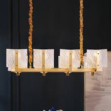 Linear Chandelier Light Fixture With Square Glass Panel Contemporary 8 Lights Hanging Lamp In Brass Beautifulhalo Com