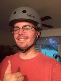 Wearing random outfit with skate helmet