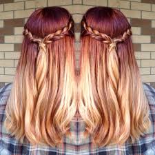 Rich Deep Red Roots With Blonde Ombre By Emily Field Ombre Hair Blonde Baylage Hair Red Ombre Hair