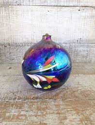 Oil Lamp Glass Oil Lamp Hand Blown Glass Oil Lamp Art Glass Oil Lamp Vintage Blue Glass Globe Oil Lamp Iridescent Glass Oil Lamp Hand Blown Glass Glass Blowing