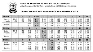 Public kajang line stations bandar tun hussein onn. Jadual Waktu Bulan Ramadhan Sk Bandar Tun Hussein Onn Facebook