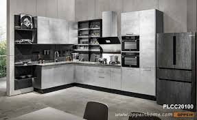 Liz morrow 's small kitchen is given space and depth with white up top for the backsplash and cabinets and deep charcoal, almost black, down below. Glossy Modern Gray Kitchen Cabinets Oppein