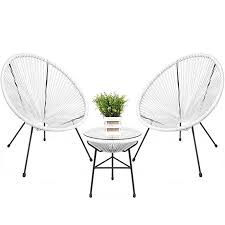 Amazon Com Best Choice Products 3 Piece All Weather Patio Acapulco Bistro Furniture Set W Plastic Rope G Glass Top Table Bistro Furniture Round Accent Table