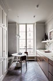 Narrow Galley Kitchen With Built In Kitchen Banquette Seating Interior Design Kitchen Modern French Interiors Home