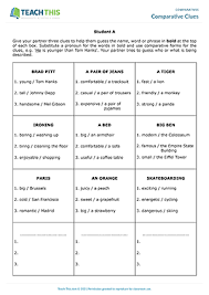 Give each pair of students a set of noun cards. Comparatives Esl Games Activities Worksheets