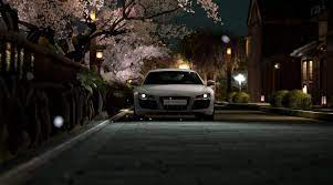 R8 In Japan Gt5 White Car Games Gran Turismo Spring Audi Japan Video Game Audi R8 Gt5 Gran Turismo 5 Sakura 4k Wallpaper Hdwal Audi R8 Audi Cars Audi
