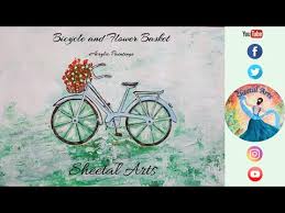 Practice painting watercolor flowers by choosing different species as inspiration. Bicycle And Flower Basket Acrylic Painting For Beginners Sheetal Arts Youtube
