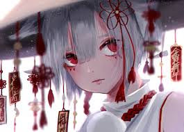 Even her eyebrows and eyelashes are white. Wallpaper Anime Girls Red Eyes Touhou Short Hair White Hair Inubashiri Momiji Japanese Clothes Bare Shoulders 2d Fan Art Makeup 5146x3701 Ispan74 1980695 Hd Wallpapers Wallhere