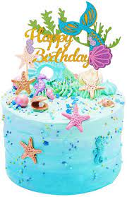 See more ideas about themed cakes, beach themed cakes, cupcake cakes. Buy Sakolla Glitter Mermaid Birthday Cake Topper Happy Birthday Cake Decoration For Under The Sea Themed Baby Shower Birthday Party Supplies Online In Indonesia B07dc3xkvy