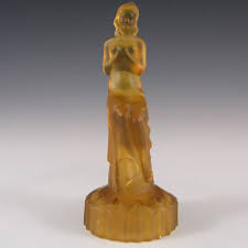Art Deco Frosted Amber Glass Seated Nude Lady Figurine