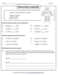 capacity worksheets gallons quarts pints and cups