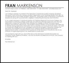 Admissions Coordinator Cover Letter Sample Cover Letter Templates Examples
