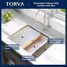 It should be a place where you feel free to cook, eat, entertain, celebrate and more. Torva 24 Inch Workstation Undermount Kitchen Sink 16 Gauge Stainless Steel Single Bowl With Stainless Steel Bamboo Cutting Board And Drain Tray 24 X 19 X 10 Inches Amazon Com Au Home Improvement