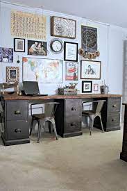 Remove the legs and hardware from the desk, then add some braces to the back corner that, in this case, have been fashioned out of metal plates and banister. File Cabinet Desk Diy Home Office Diy Desk Repurpose Furniture File Cabinet Desk Diy File Cabinet Desk Metal Filing Cabinet