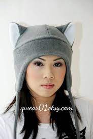 Grey Cat Cat Ears Cat Ears Hat Fleece Hat Winter Hat Snowboarding Hat Ski Hat Aviator Style Kitty Cat Anime Convent Cat Ears Hat Ear Hats Sewing Hats