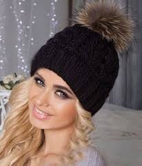Black Beanie With Pom Pom Womens Real Fur Pom Pom Hat Gift Mom College Dorm Girl Black Etsy Knitted Hats Winter Hats For Women Winter Hats