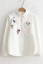In general, do you embroider. Simple Cactus Embroidered Point Collar Long Sleeves Button Down Shirt With Pocket Beautifulhalo Com
