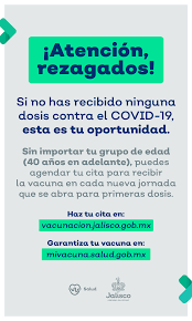 No acudir a vacunarse si presenta fiebre o síntomas de enfermedad respiratoria. Secretaria De Salud Jalisco Es Tu Momento Si Por Alguna Razon No Pudiste Vacunarte En La Jornada Asignada Para Tu Grupo De Edad Correspondiente Tienes Mas De 40 Anos Y Resides