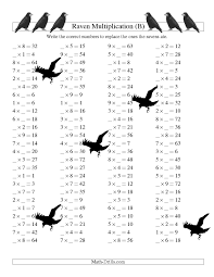 The Raven Multiplication With Missing Terms B Math Worksheet From The Halloween Halloween Multiplication Worksheets Halloween Math Worksheets Halloween Math