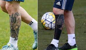 Lionel messi has a tattoo which stands out on the bottom of his left leg. Diashow Seite 17