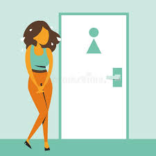 Frauen, Die an Der Geschlossenen Toilettentür Stehen Und Pissen Wollen  Stock Abbildung - Illustration von bedrängnis, karikatur: 157994049
