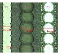 Three laser scribing lines, P1, P2, and P3, in a solar ...