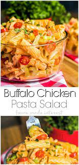 Bbq chicken pasta salad with a rich, yummy bbq mayonnaise sauce, corn, bell peppers, black beans and juicy chicken breast. This Easy Buffalo Chicken Pasta Salad Is Tender Pasta Tossed In A Tangy Buffalo Wing Sauc Chicken Pasta Salad Buffalo Chicken Pasta Buffalo Chicken Pasta Salad