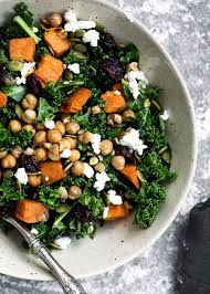 Roasted Sweet Potato Kale And Dried Cherries Feta Pepitas Recipe Sweet Potato Kale Roasted Sweet Potatoes Kale Salad