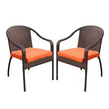 Price includes cushion with self welt, contrast welt, cord, and fringe available at additional cost. Set Of 2 Cafe Curved Stacking Wicker Chairs Orange Cushions