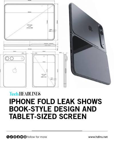 Alleged CAD renders of Apple's foldable iPhone have surfaced online,  showing a book-style foldable design with measurements suggesting a  phone-sized display when closed and a tablet-like screen when opened.  Reports say the